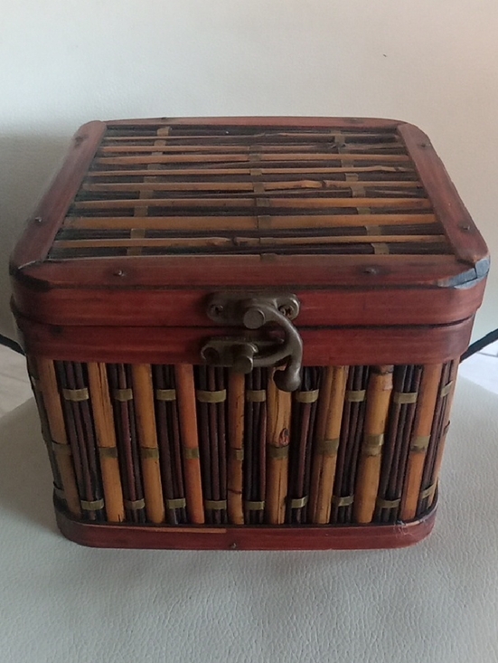 Vintage Other - Vintage Brown and Tan Woven Bamboo Storage Chest